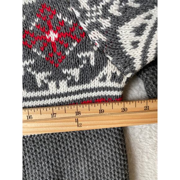 IZOD Fair Isle Sweater Men Size M Gray 1/4 Zip Cotton Blend Aspen Preppy Cottage - Picture 6 of 8